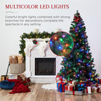 6ft Pre-Lit Spruce Hinged Artificial Christmas Tree w/ 250 Multicolored Lights, Foldable Stand