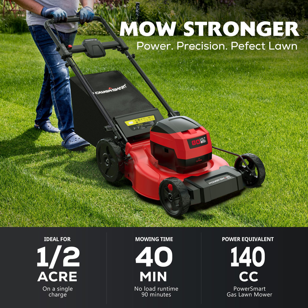 80V 21-Inch Brushless Cordless Push Lawn Mower Steel Deck with 6.0Ah Battery and Charger