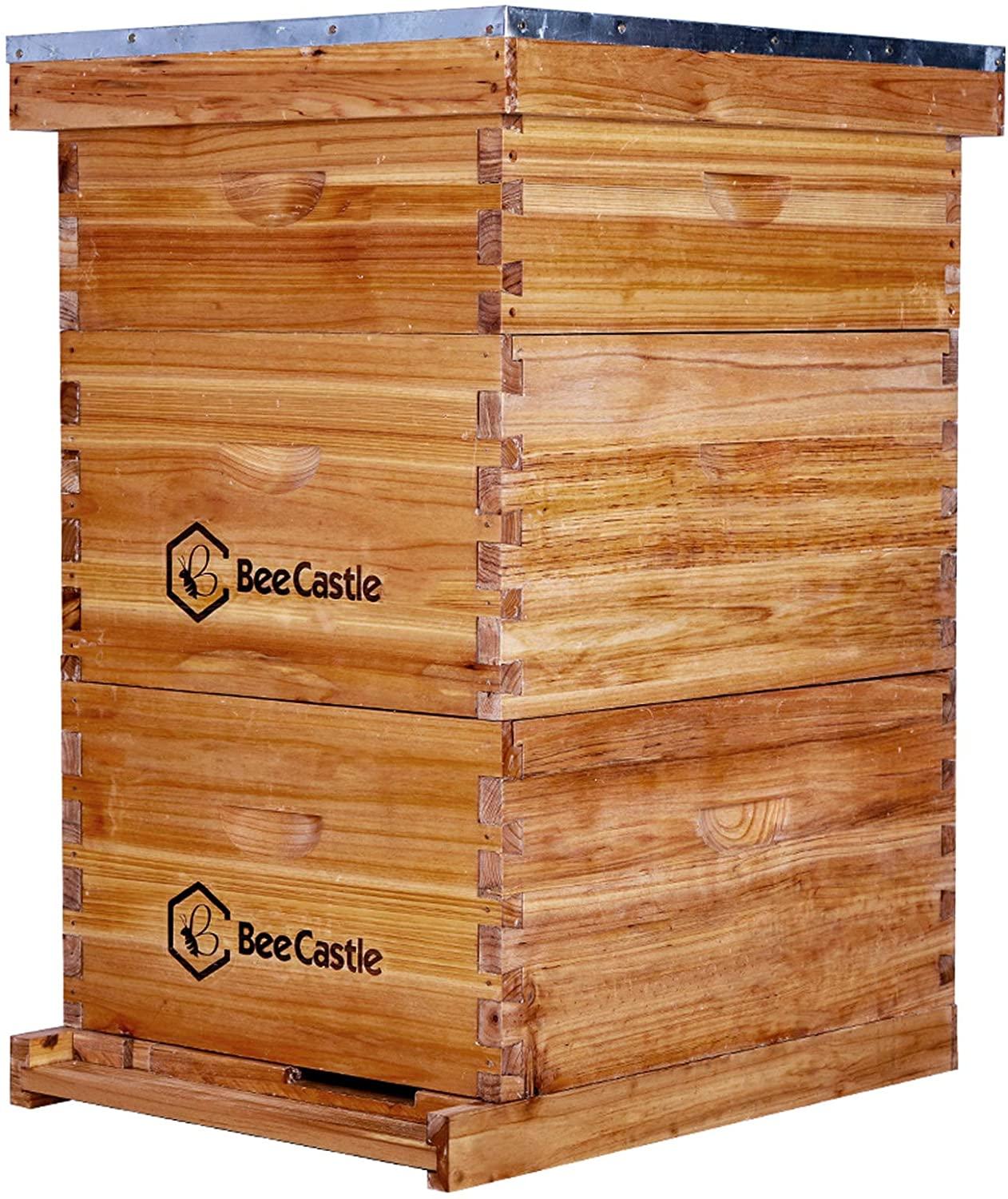 bee hive 10 frame complete bee hives and supplies starter kit, beeswax coated beehives for beginners with bee hive frame and waxed foundation include 2 deep hive box and 1 medium bee hive super