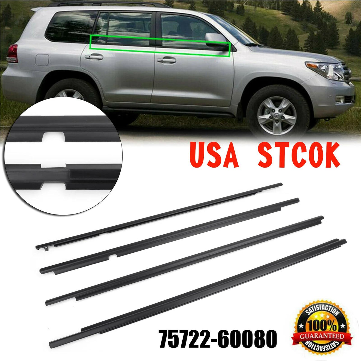 4PCS 75722-60080 Weatherstrip Window Belt Moulding For LEXUS GX470 2003-2009 Generic