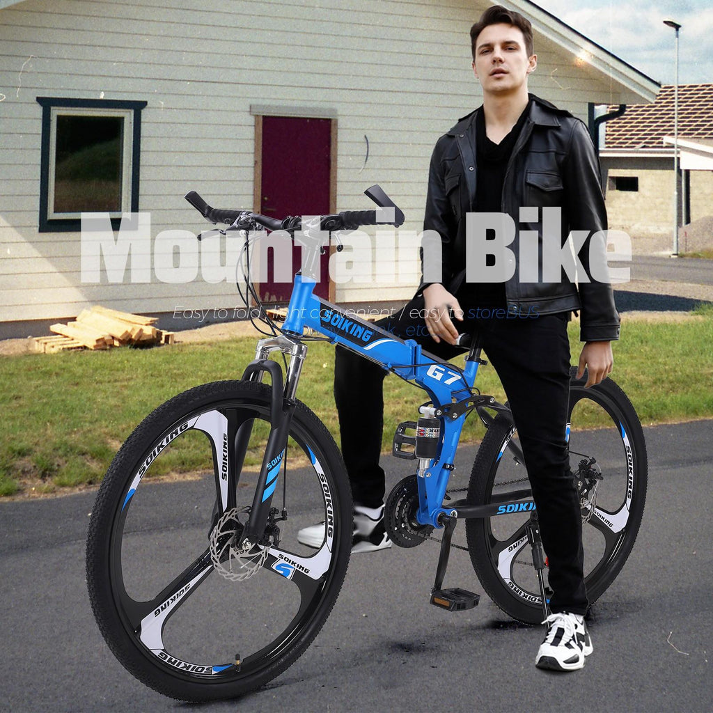 Hxroolrp 27.5In Folding Mountain Bike s 21 Speed Bicycle Full Suspension Mtb Bikes
