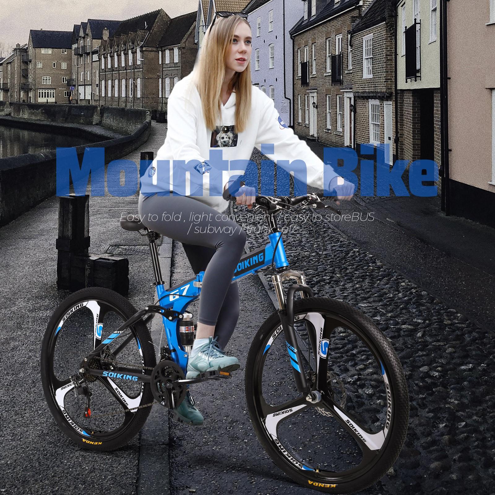 Hxroolrp 27.5In Folding Mountain Bike s 21 Speed Bicycle Full Suspension Mtb Bikes