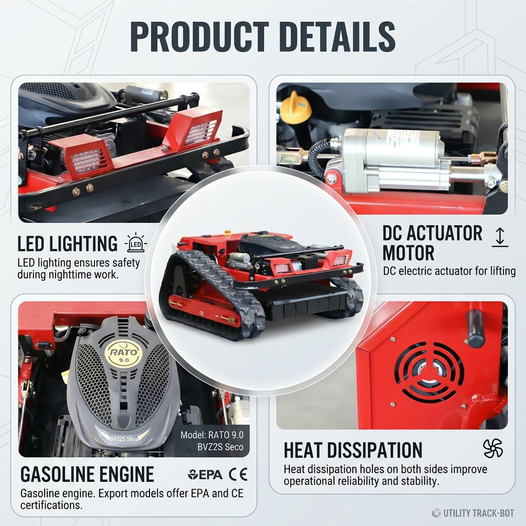 Remote Control Lawn Mower, 20 Inch Cutting Width, Adjustable Height 0.79-5.9 Inches, Track ,All-Terrain for Steep Slopes Tall Grass LarLawns