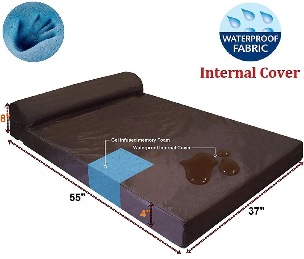 Dogbed4less Premium Extra LarHead Rest Orthopedic Cooling Memory Foam Dog Bed with Waterproof Internal Case and Durable Washable External Cover for Larto XL Pet
