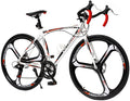 Max4out Road Bike for Men and Women with Aluminum Alloy Frame, Featuring 14 Speed  Shifter, 700C Wheel and Disc Brake Bicycles White/Black