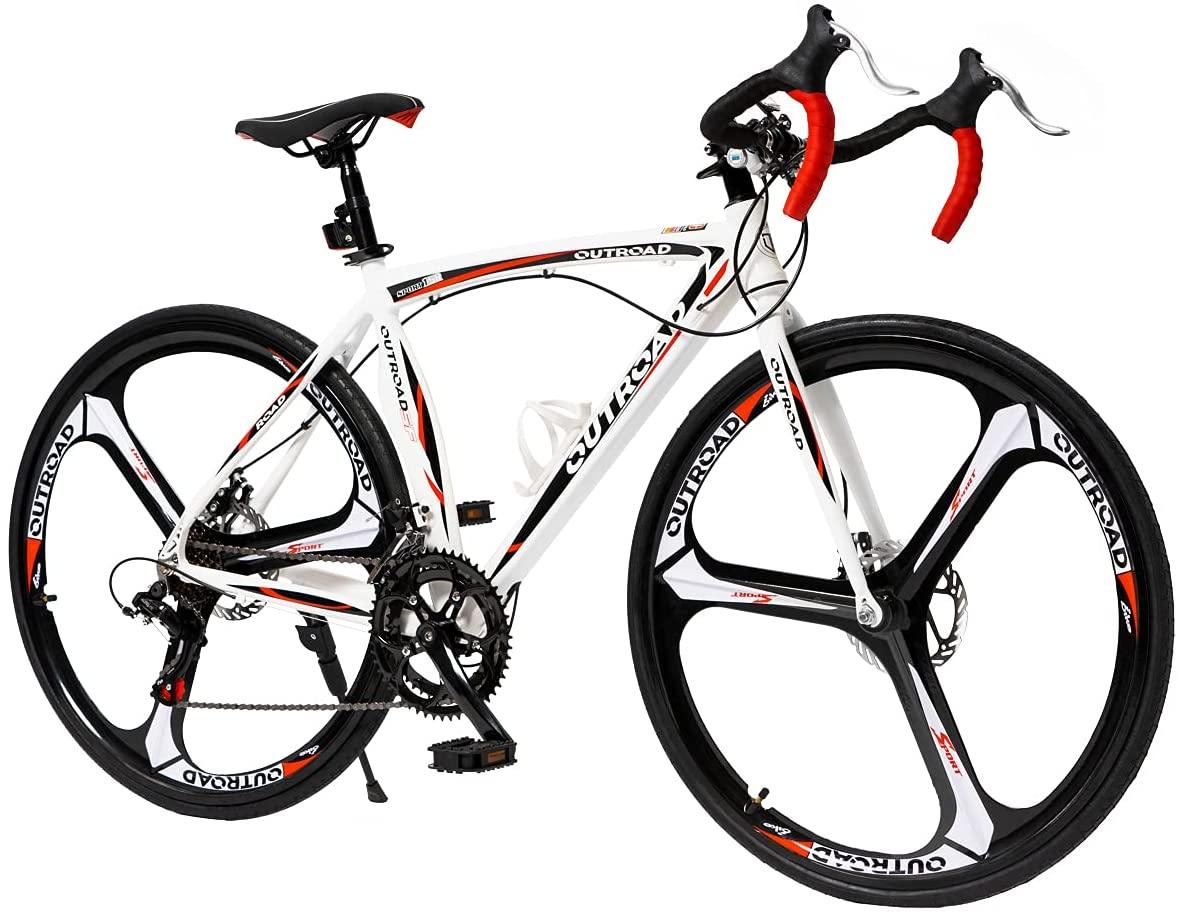 Max4out Road Bike for Men and Women with Aluminum Alloy Frame, Featuring 14 Speed  Shifter, 700C Wheel and Disc Brake Bicycles White/Black