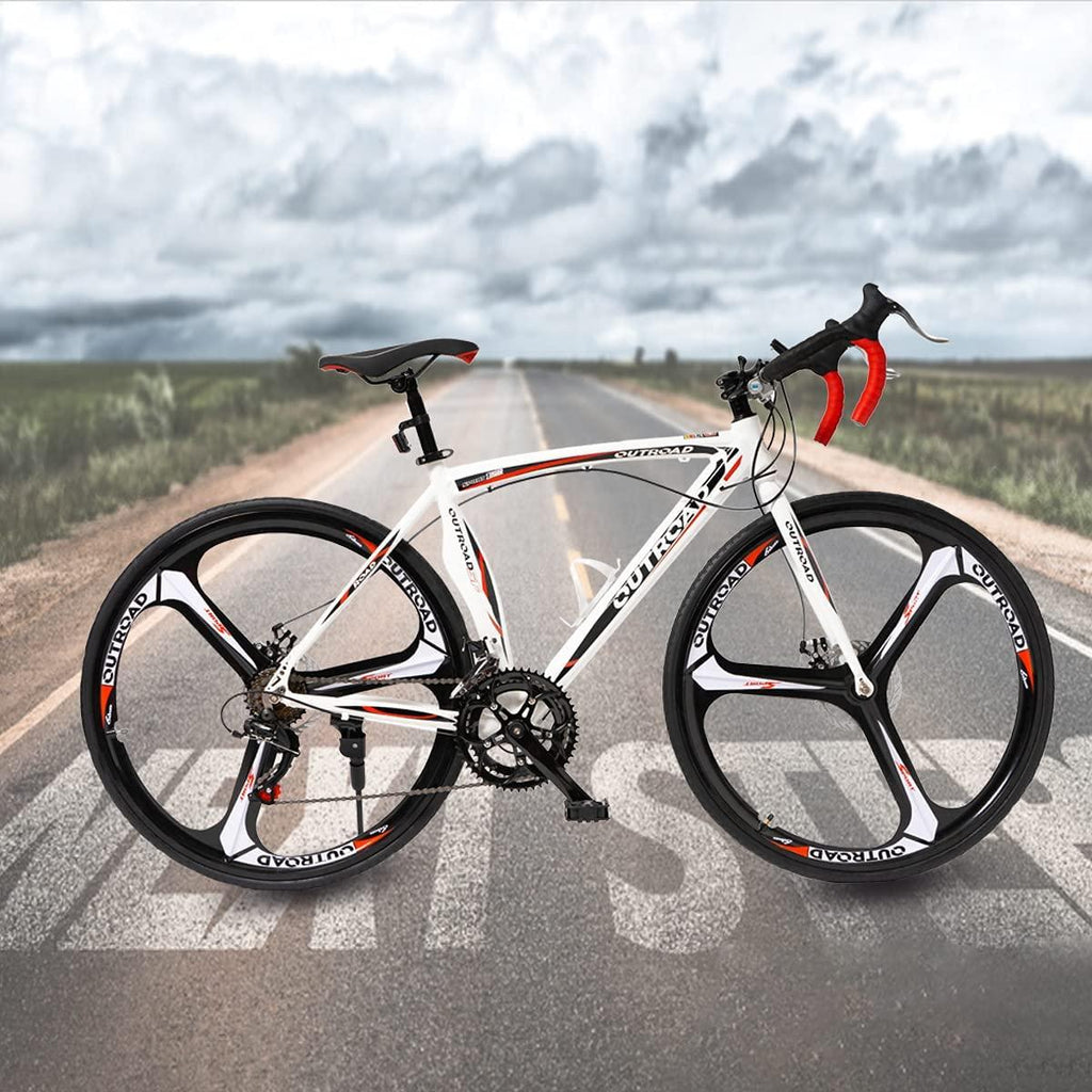 Max4out Road Bike for Men and Women with Aluminum Alloy Frame, Featuring 14 Speed  Shifter, 700C Wheel and Disc Brake Bicycles White/Black