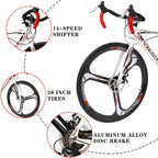 Max4out Road Bike for Men and Women with Aluminum Alloy Frame, Featuring 14 Speed  Shifter, 700C Wheel and Disc Brake Bicycles White/Black