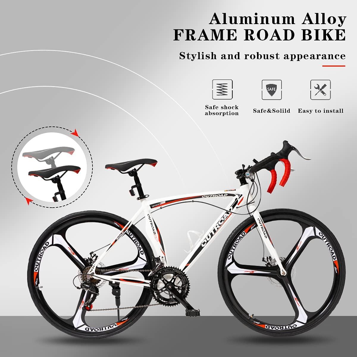 Max4out Road Bike for Men and Women with Aluminum Alloy Frame, Featuring 14 Speed  Shifter, 700C Wheel and Disc Brake Bicycles White/Black