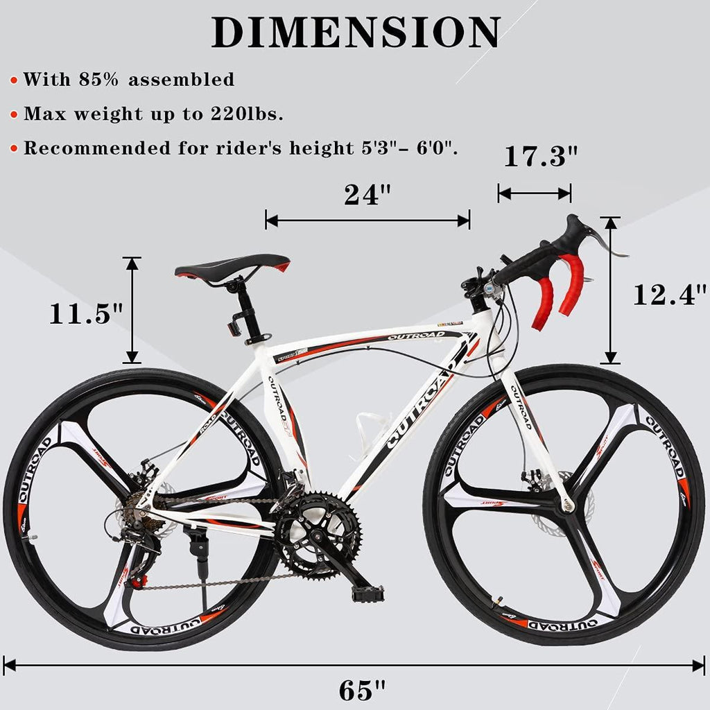 Max4out Road Bike for Men and Women with Aluminum Alloy Frame, Featuring 14 Speed  Shifter, 700C Wheel and Disc Brake Bicycles White/Black
