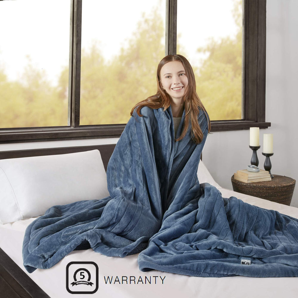Gracie Mills Berber Elect Electric Blanket w/2 20 Heat Level Controllers, Queen, Blue -BR54-0379