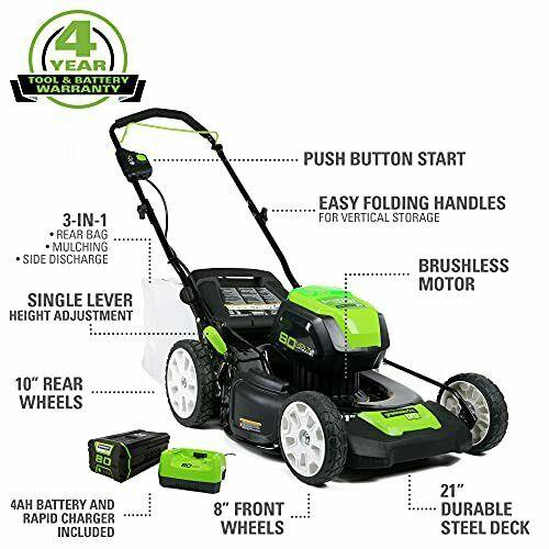 Greenworks Pro 80V 21 Inch Cordless Push Lawn Mower Includes 4Ah Battery and ...