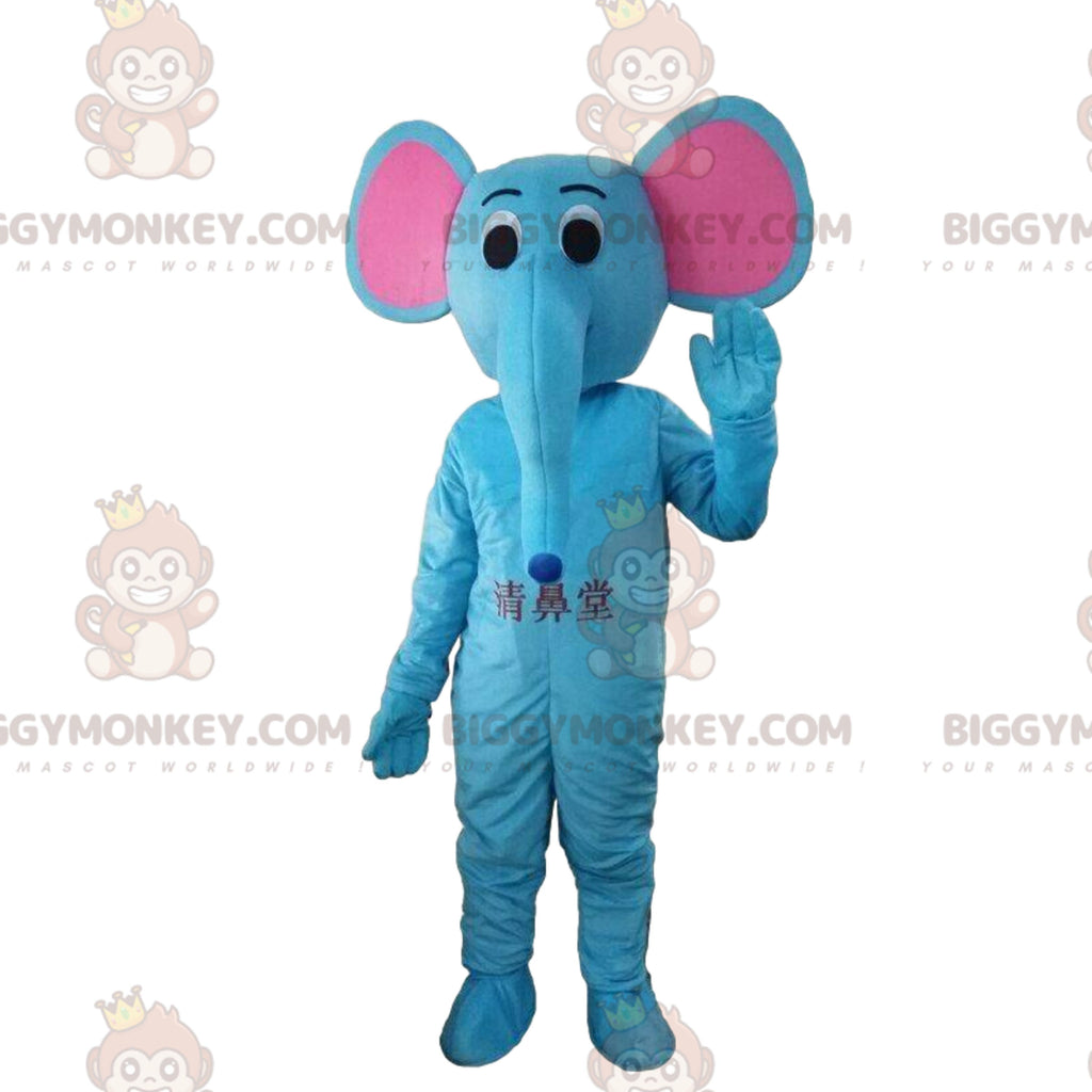 Blue elephant costume with pink ears, giant elephant