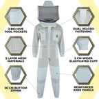beeprogear ventilated bee suit for men-3x ultra protective layer beekeeping suit-premium white fabric mesh bee keepers suite-professional bee suit for women with round veil and free gloves (4x-large)