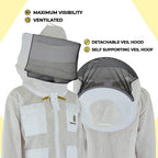 beeprogear ventilated bee suit for men-3x ultra protective layer beekeeping suit-premium white fabric mesh bee keepers suite-professional bee suit for women with round veil and free gloves (4x-large)
