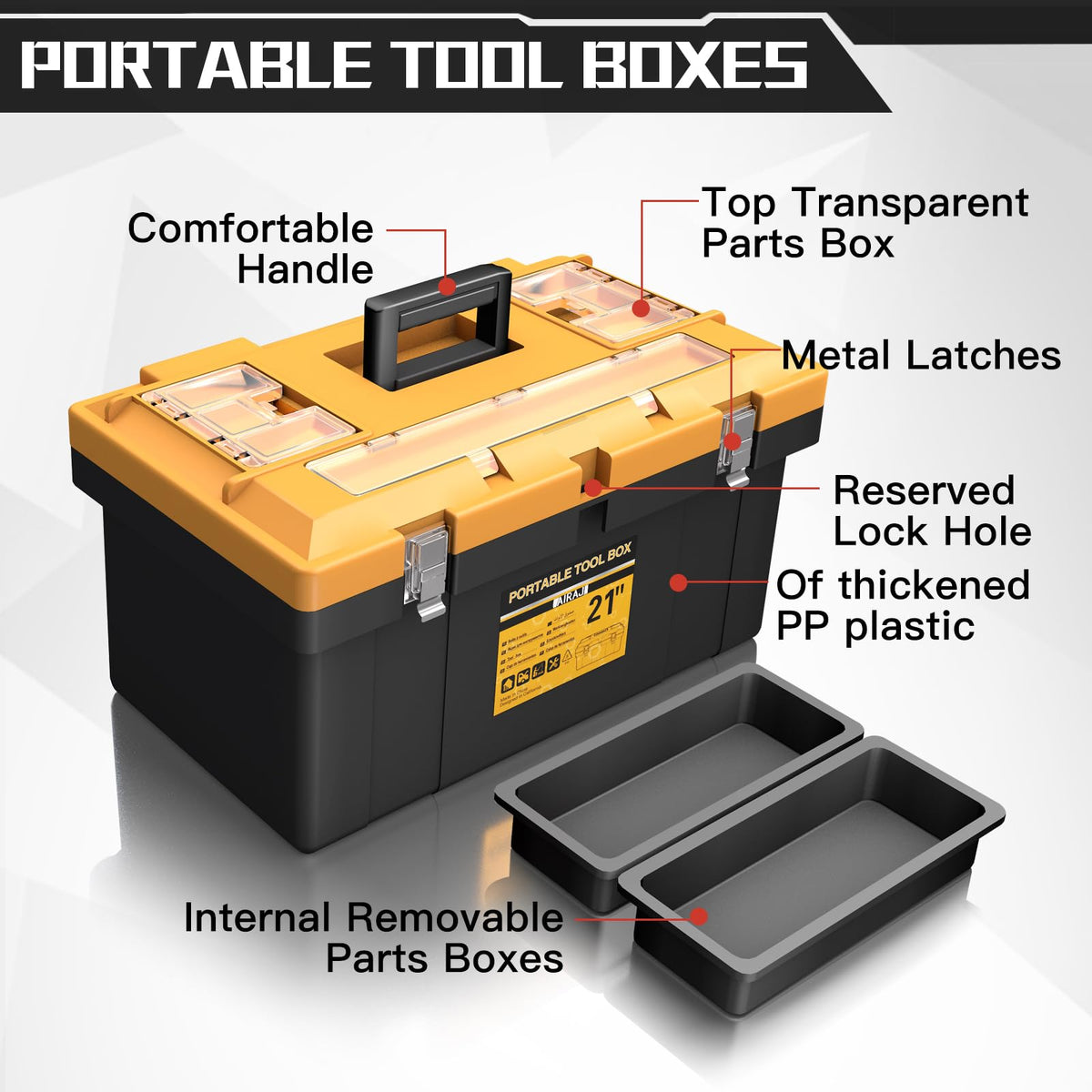 Tool Box | 4 In 1 Toolbox Set | 8 Removable Tool Box Organizers | 15”+17”+19”+21” | Lockable Portable Tool Boxes | Mini/Small/LarToolboxes | GaraStoraTools | Home/Professional | Hand/Power