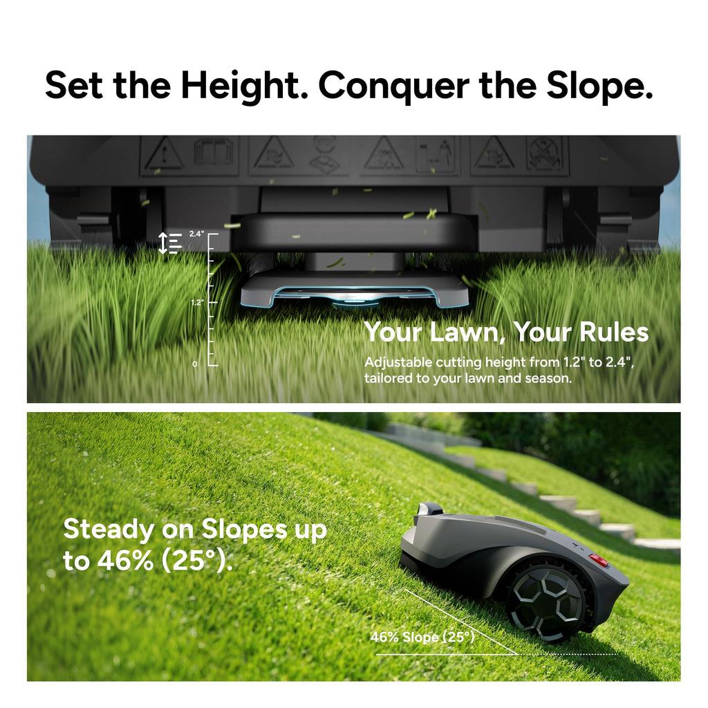 R55 Robot Lawn Mower Wire Free, Robotic Mower for Up to 0.4 Acre | NetRTK &amp; Stereo Vision, 3 Mowing Modes, AI Obstacle Avoidance, 5.5H Runtime, 25°(46%) Slope, 30-zone app Control