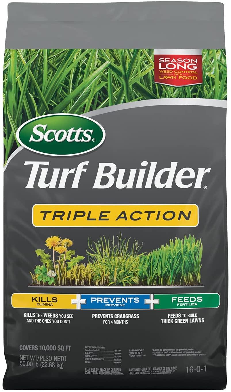 scotts turf builder triple action - combination weed control, weed preventer, and fertilizer, 50 lbs., 10,000 sq. ft.