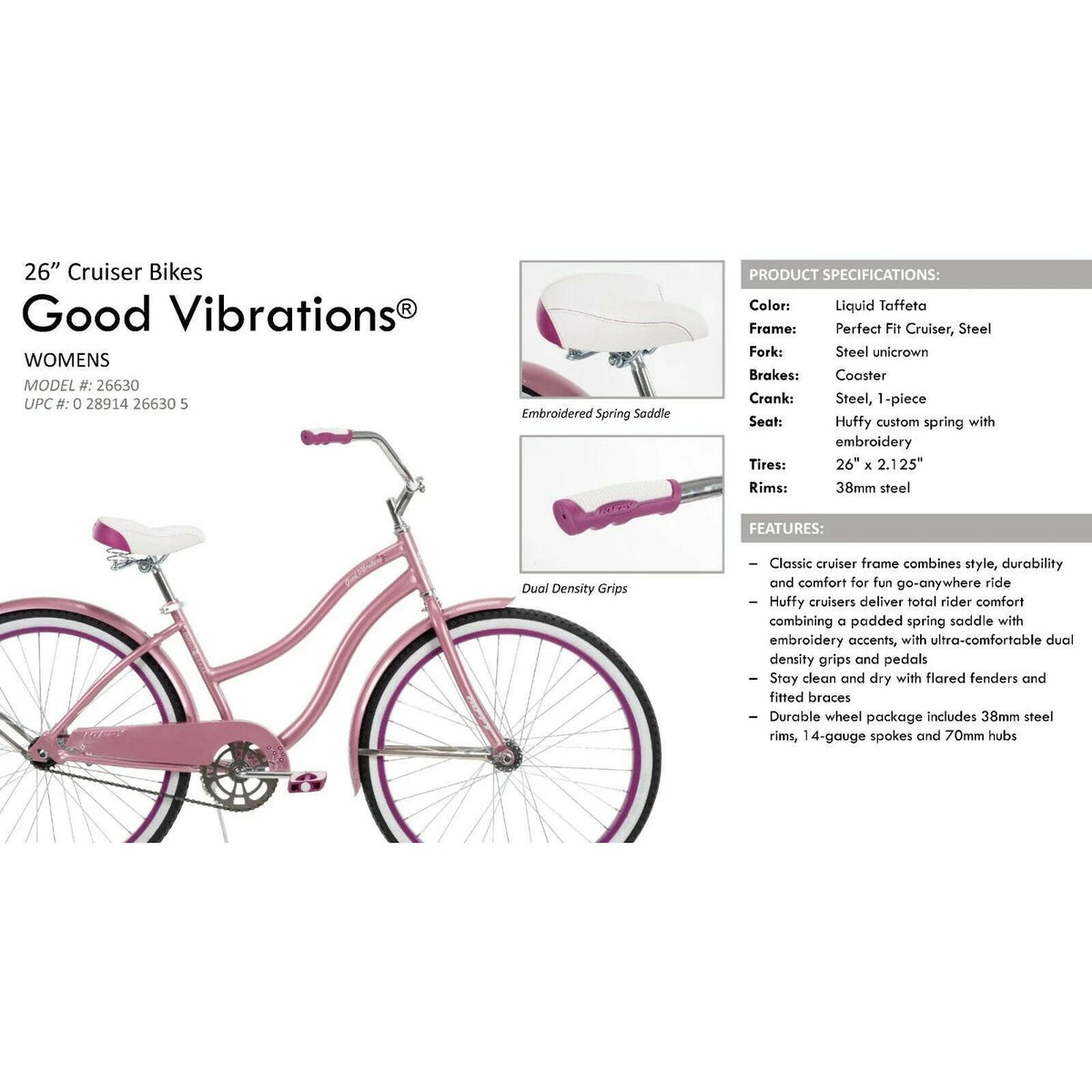 Huffy Good Vibrations 26" (Perfect Fit Frame) Womens Cruiser Bike