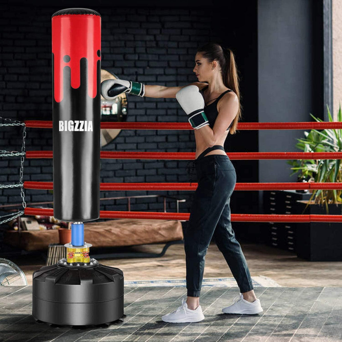 Bigzzia Stand Kickboxing Bags Kick Punch Bag 71'' - 250lb Heavy Boxing Bag with Suction Cup Base for Adult Youth Women Men