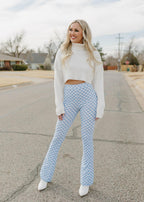 checkered flared knit pants