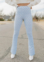 checkered flared knit pants