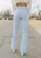 checkered flared knit pants