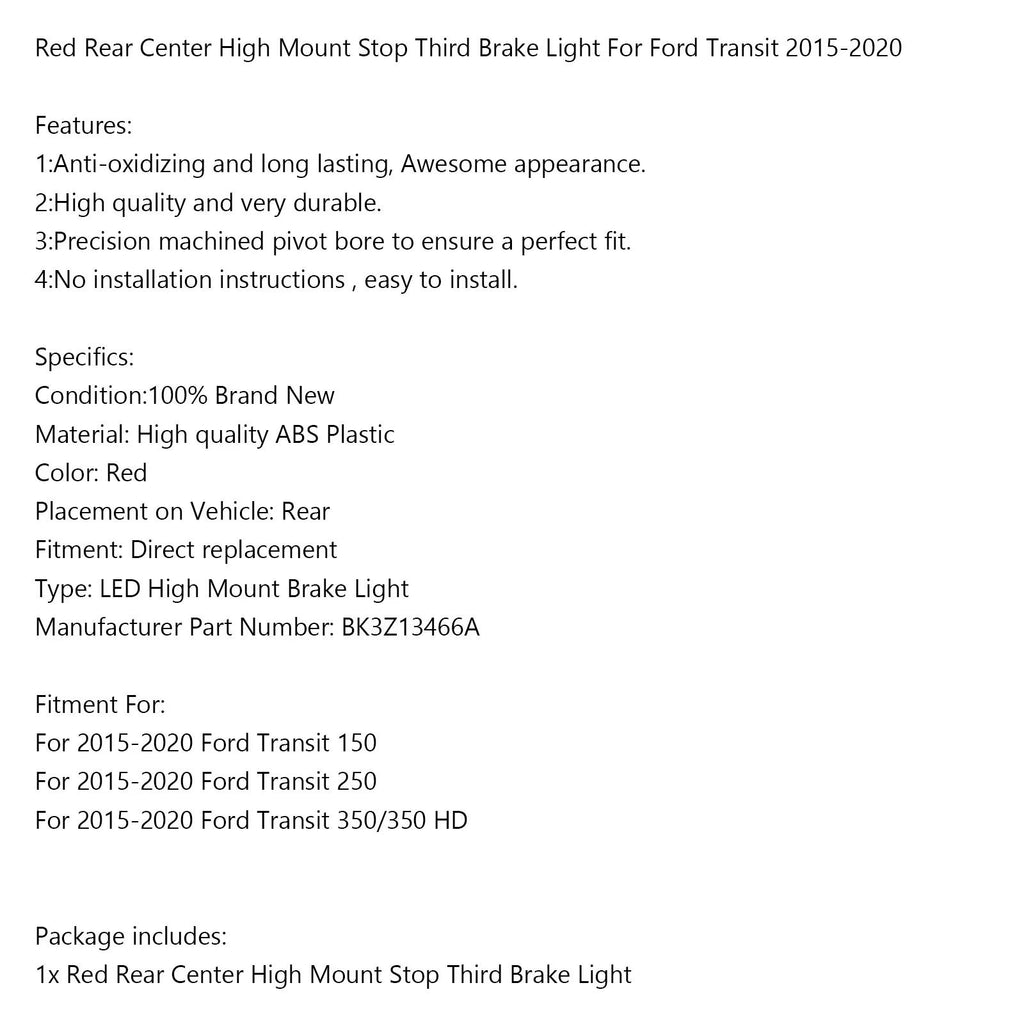 2015-2023 Ford Transit Red Rear Center High Mount Stop Third Brake Light Generic