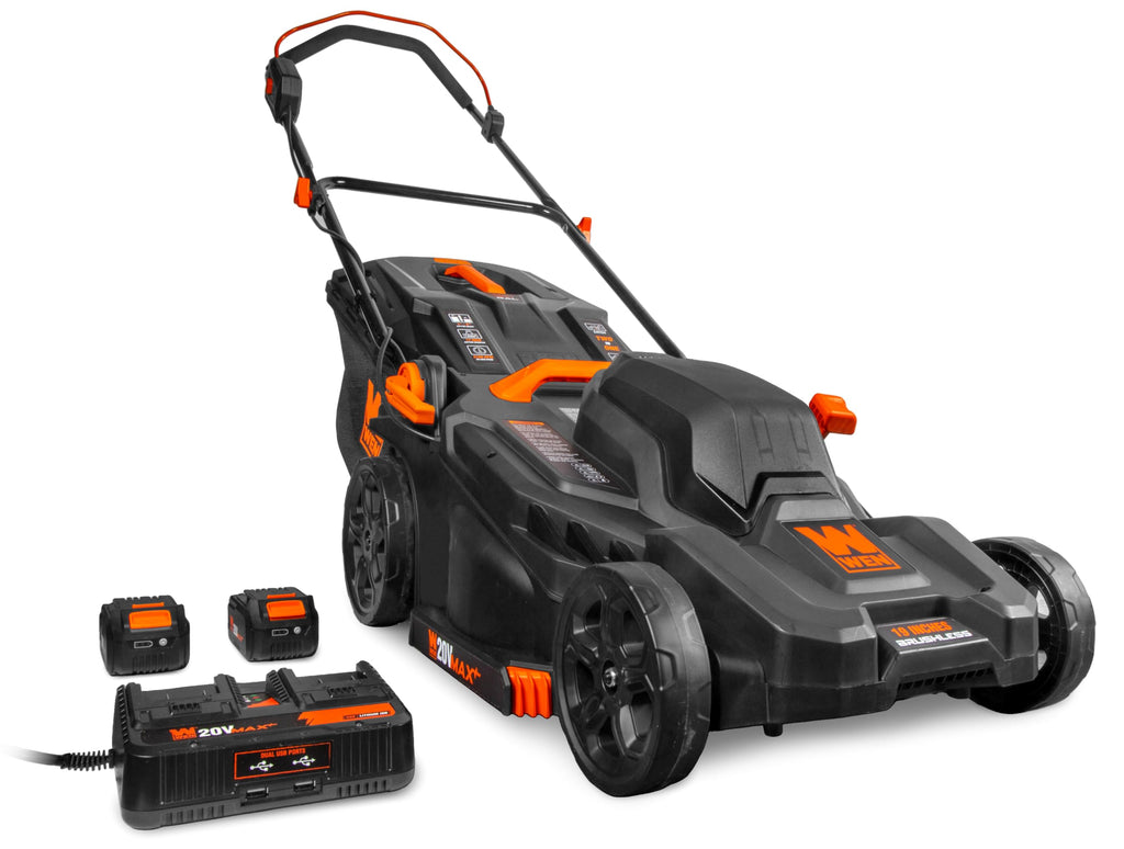 20V Max 2-in-1 19-Inch Cordless Brushless Lawn Mower and Mulcher with Two 5Ah Batteries and Dual Port Charger (20839)