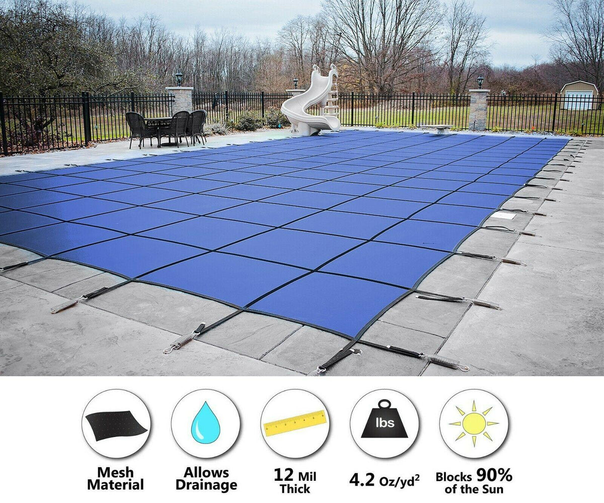 gli secur-a-pool blue mesh rectangle swimming pool safety cover - (choose size)