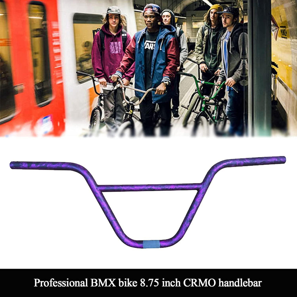GAOJJ BMX Handlebars 8.75" Tall 29.5" Wide for BMX Bikes, High-Strength Cr-Mo Steel, CamouflaPurple