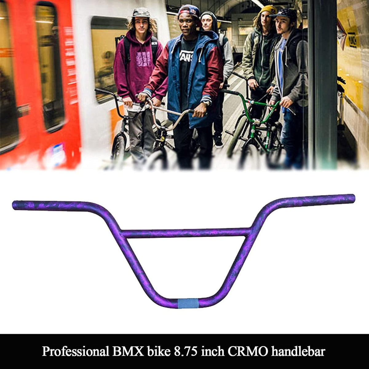 GAOJJ BMX Handlebars 8.75" Tall 29.5" Wide for BMX Bikes, High-Strength Cr-Mo Steel, CamouflaPurple