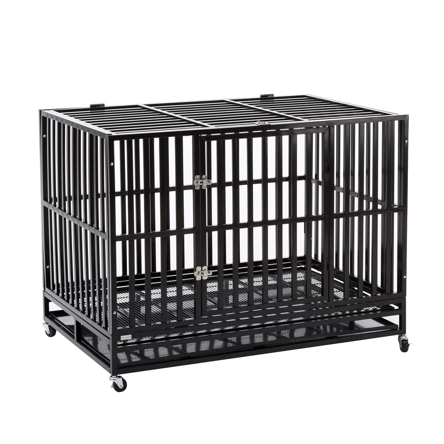 Sliverylake Heavy Duty Metal Dog Crate CaPet Kennel Playpen Exercise w/Wheels Tray - Type Square Tube