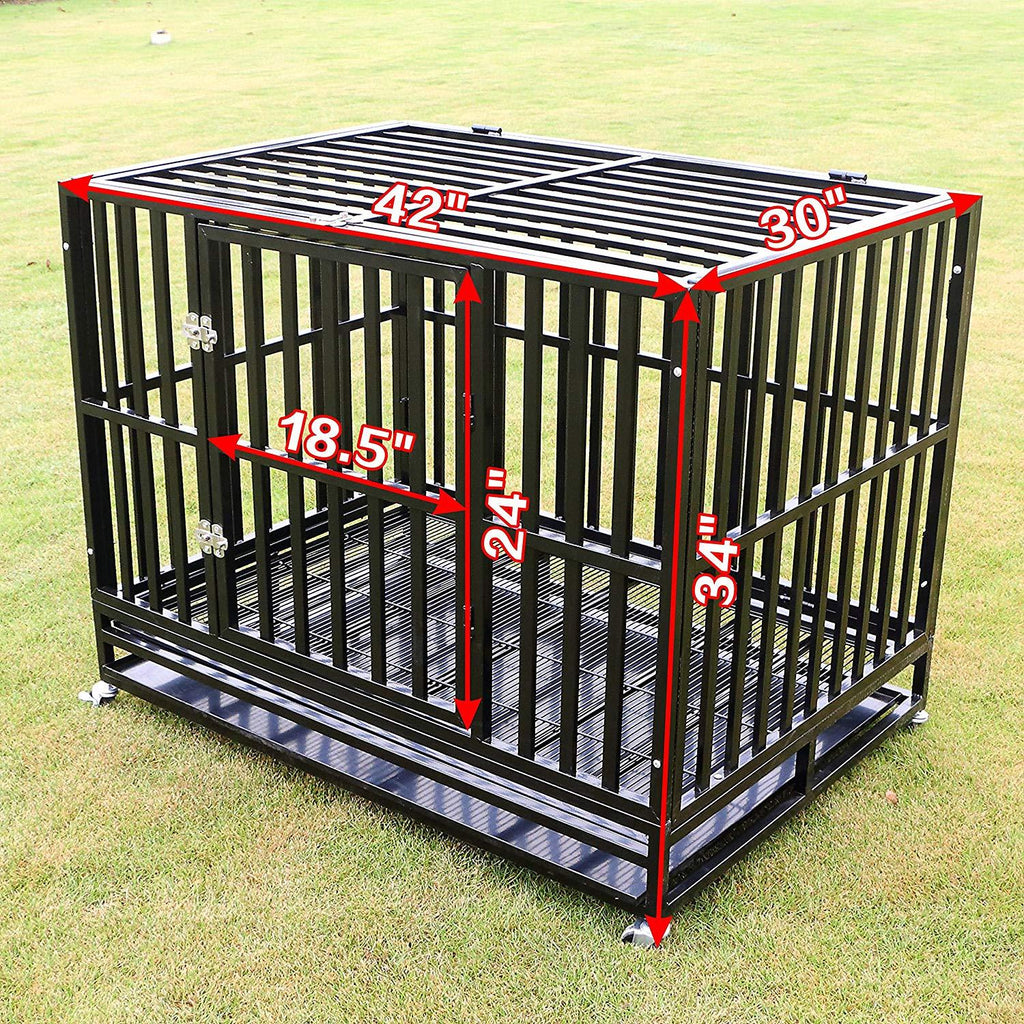 Sliverylake Heavy Duty Metal Dog Crate CaPet Kennel Playpen Exercise w/Wheels Tray - Type Square Tube