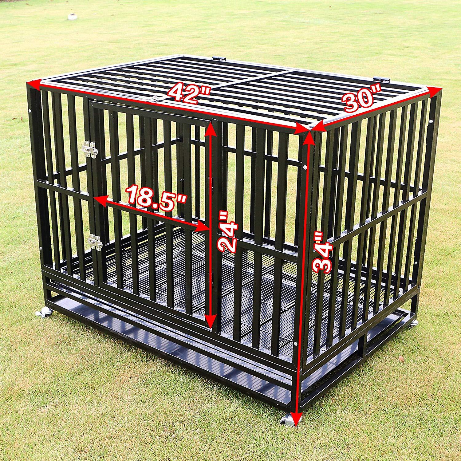 Sliverylake Heavy Duty Metal Dog Crate CaPet Kennel Playpen Exercise w/Wheels Tray - Type Square Tube