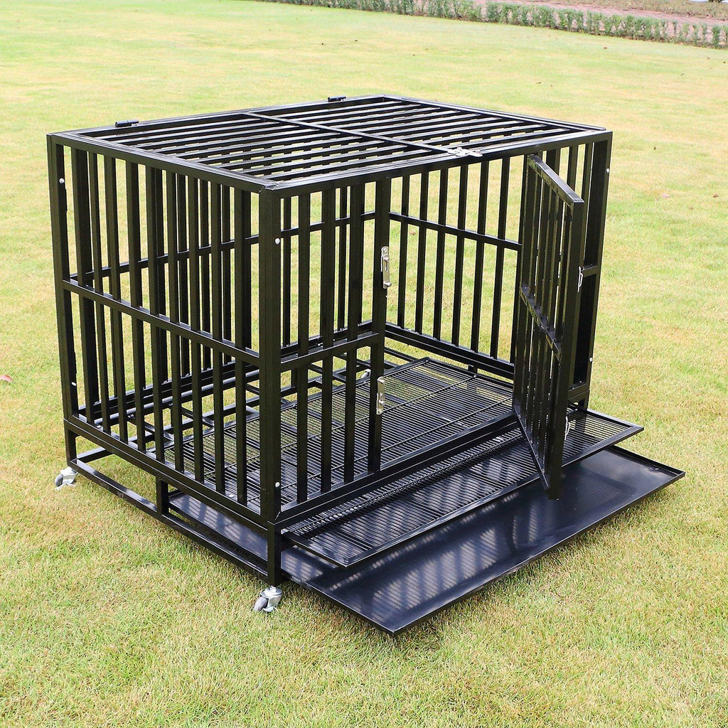 Sliverylake Heavy Duty Metal Dog Crate CaPet Kennel Playpen Exercise w/Wheels Tray - Type Square Tube