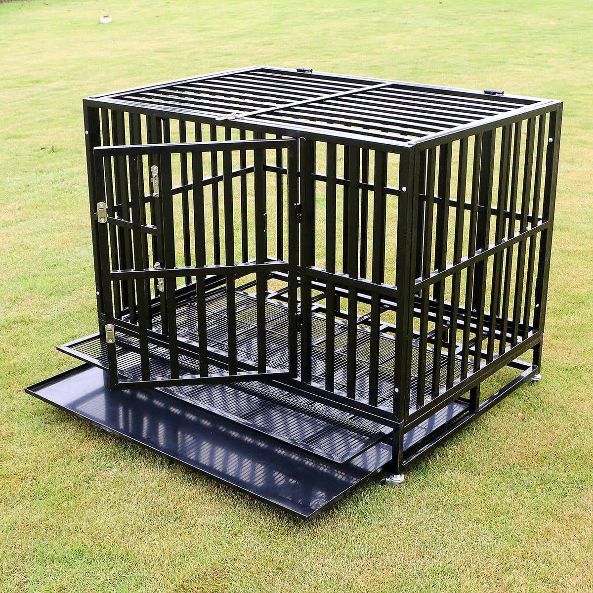 Sliverylake Heavy Duty Metal Dog Crate CaPet Kennel Playpen Exercise w/Wheels Tray - Type Square Tube