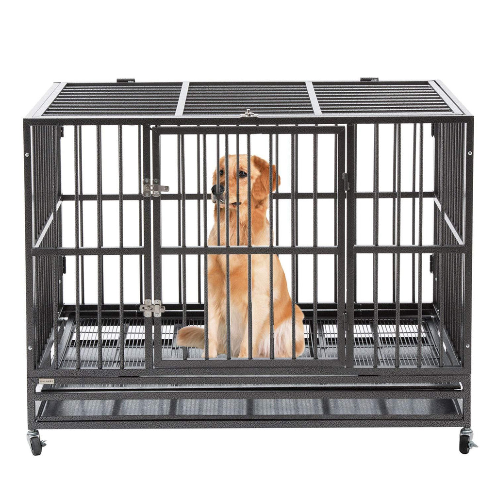 Sliverylake Heavy Duty Metal Dog Crate CaPet Kennel Playpen Exercise w/Wheels Tray - Type Square Tube