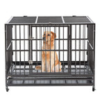 Sliverylake Heavy Duty Metal Dog Crate CaPet Kennel Playpen Exercise w/Wheels Tray - Type Square Tube