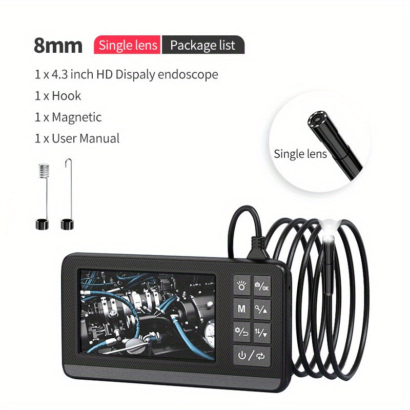 4.3 Inch IPS Industrial Endoscope HD Camera Photo IP67 Waterproof Ima3X Magnification 1080P Car Repair Engine Detection Air Repair Pipe Stain Probe