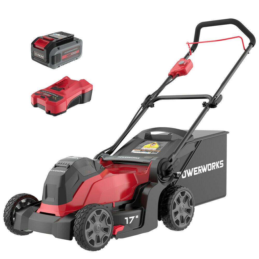 POWERWORKS 40V 17'' Cordless Lawn Mower 6 Cutting Height w/ 4Ah Battery &Charger