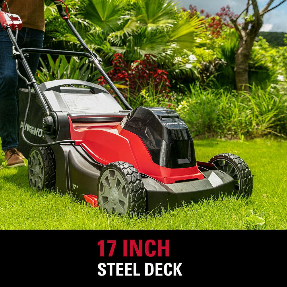 POWERWORKS 40V 17'' Cordless Lawn Mower 6 Cutting Height w/ 4Ah Battery &Charger