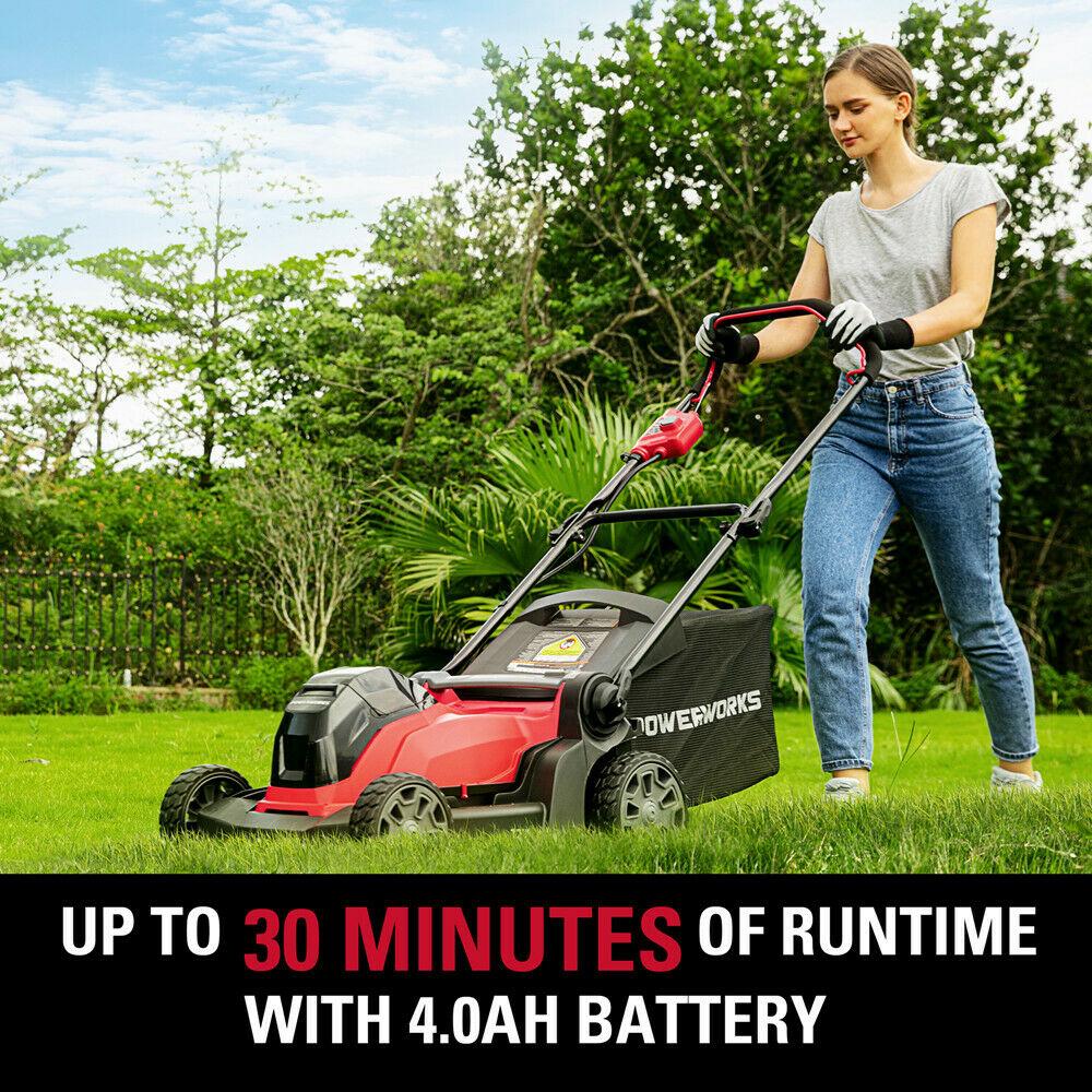 POWERWORKS 40V 17'' Cordless Lawn Mower 6 Cutting Height w/ 4Ah Battery &Charger