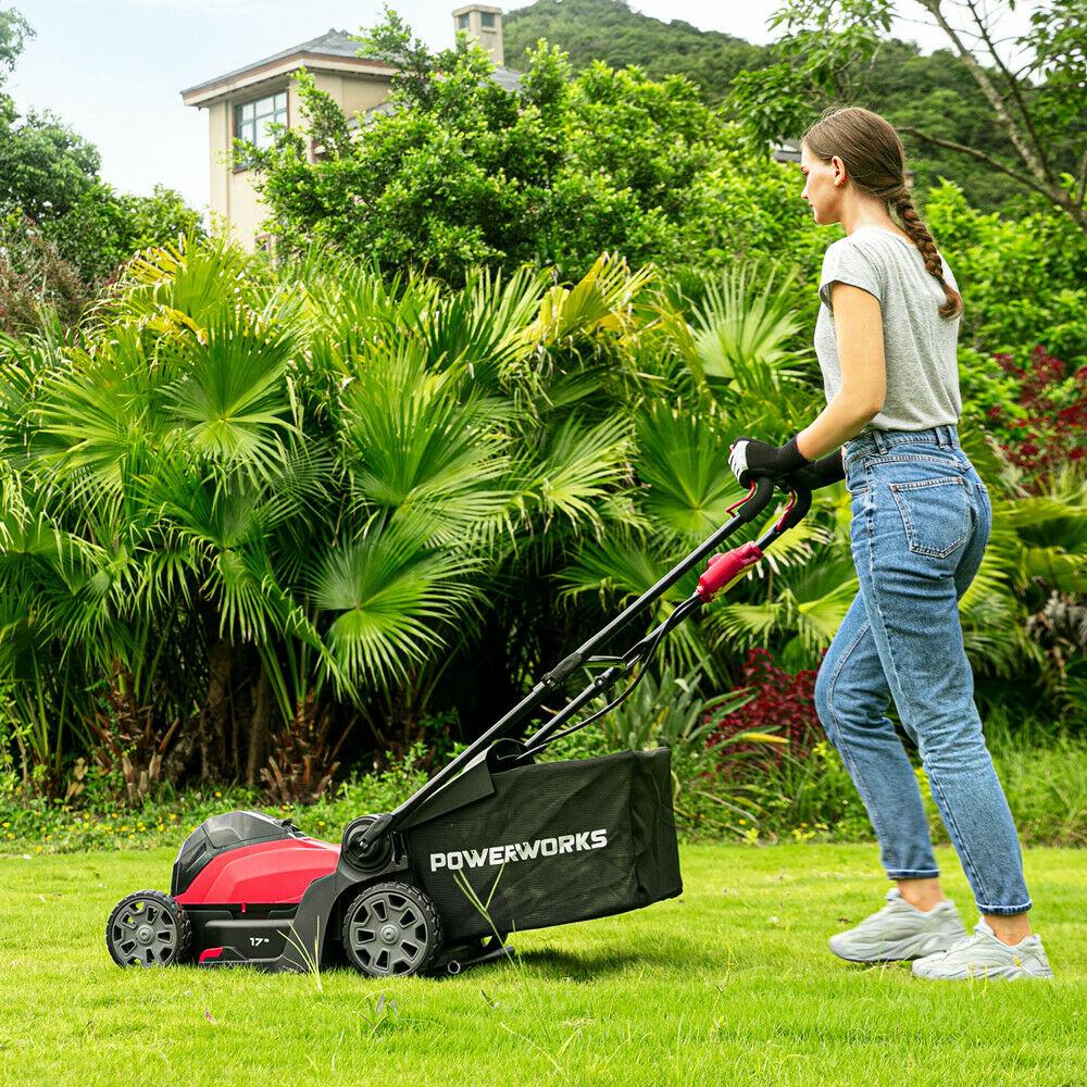 POWERWORKS 40V 17'' Cordless Lawn Mower 6 Cutting Height w/ 4Ah Battery &Charger