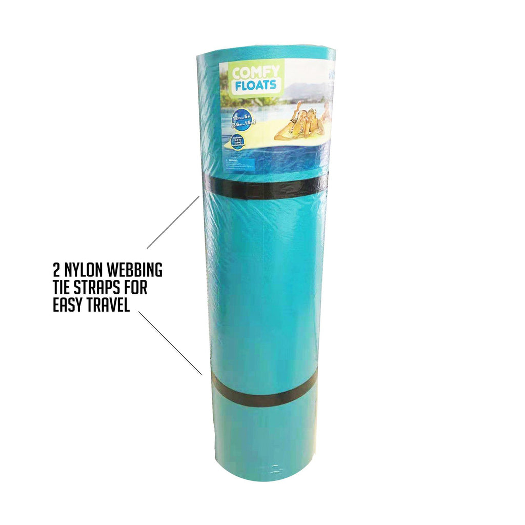 Comfy Floats 12 x 5 Foot No Inflate Dual Layer Tear Resistant High Density Foam Roll Up Water Pad Pool and Lake Float with