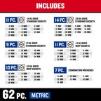 189 Piece Mechanics Tool Set, 1/4, 3/8 and 1/2 Inch Drive Socket Wrench Set with Thinner Ratchet, Steel 6 and 12-Point Sockets, Wrenches, Hex Keys and Specialty Bits, 90-Tooth (CMMT12134)