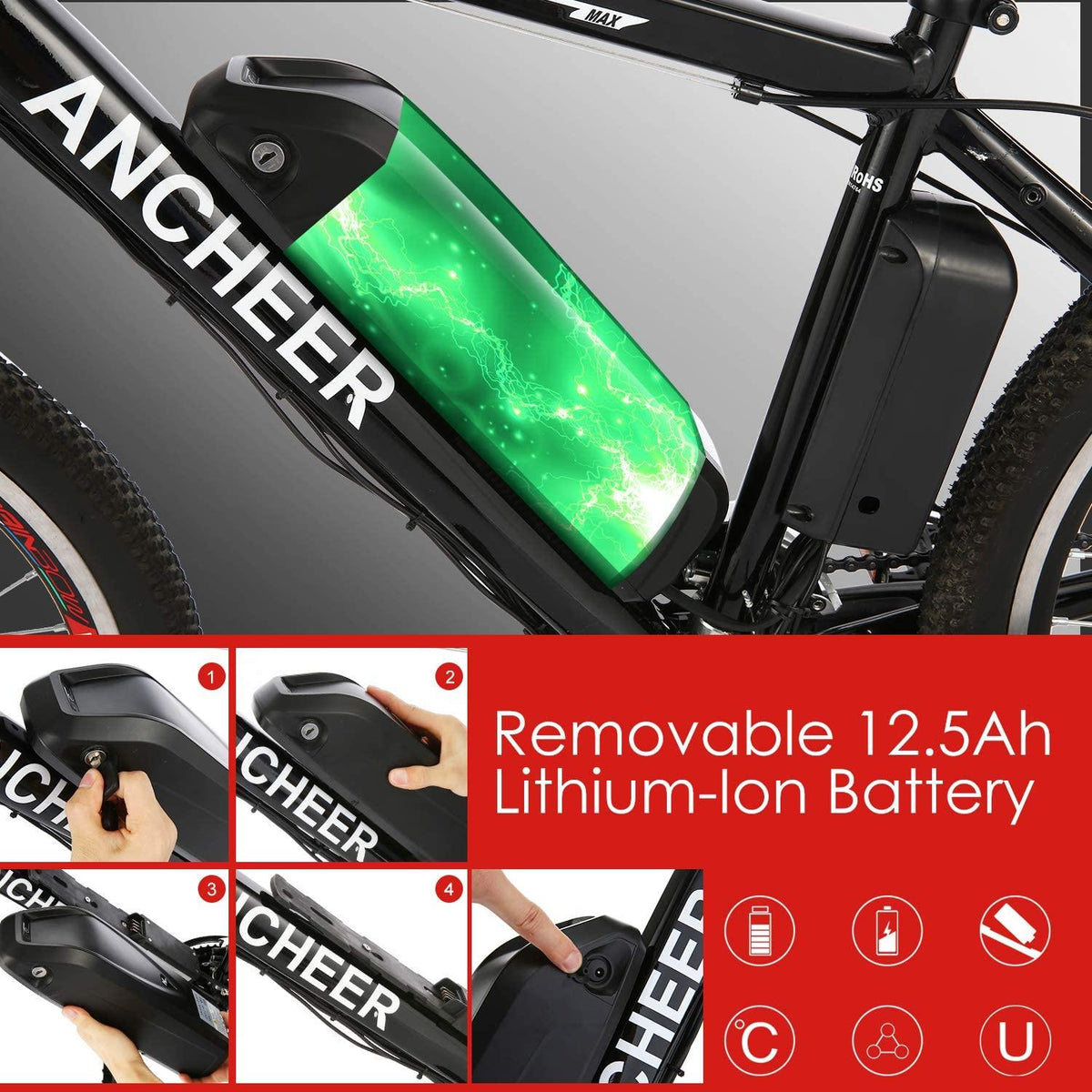 ANCHEER Electric Bike 250W/500W Ebike 26'' Electric Bicycle, 20MPH Adults Electric Mountain Bike with Removable 8/12.5ah Battery, Professional 21 Speed Gears