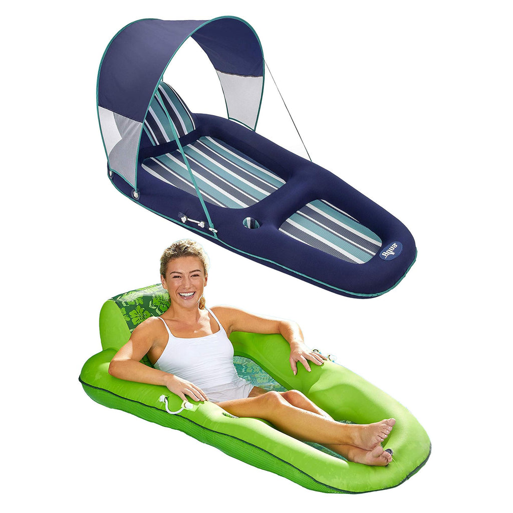 Aqua Leisure Inflatable Swimming Pool Chair Lounger Float with Canopy and Inflatable Luxury Swimming Pool Recliner Float with