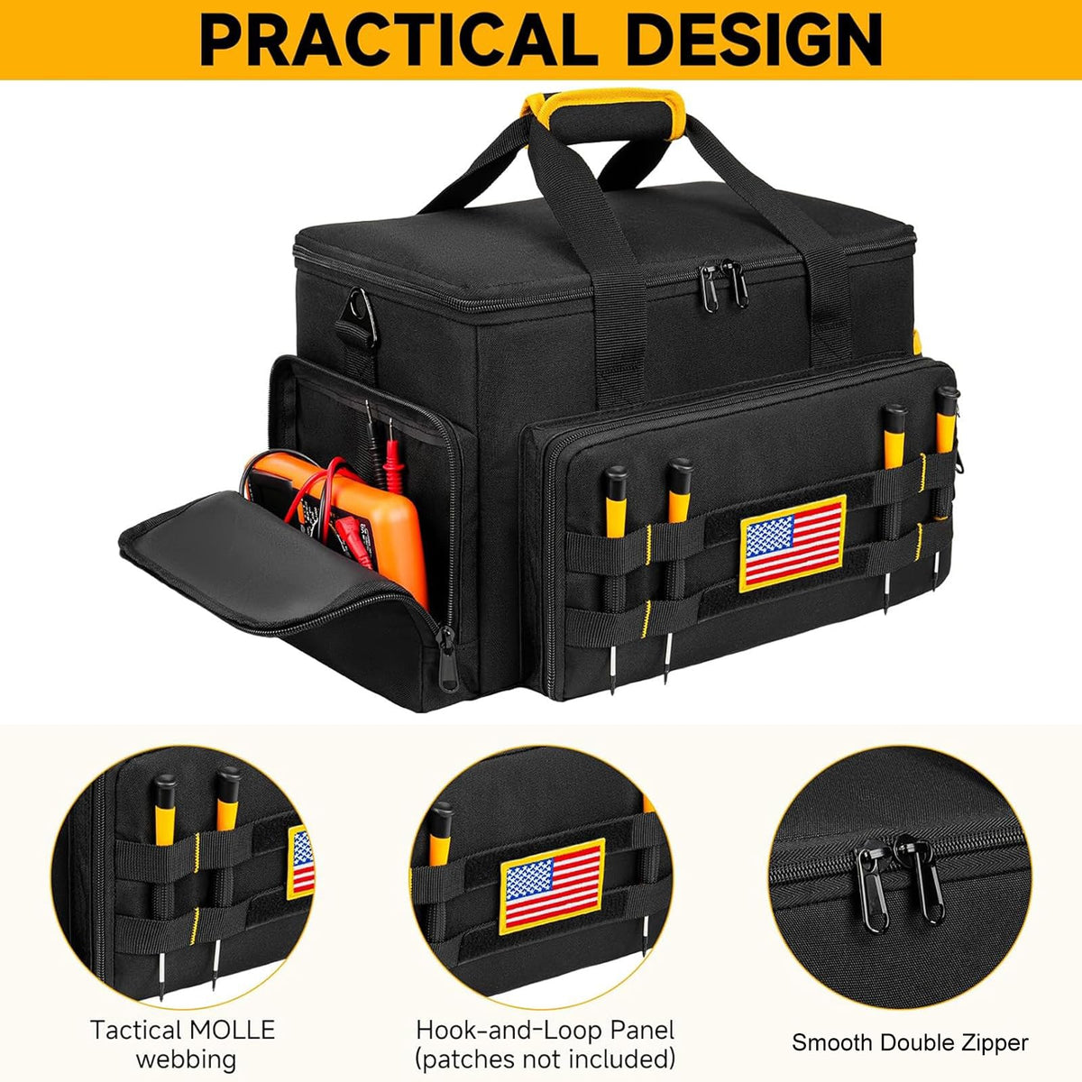 Tool Bag 15 Inch,Heavy Duty Tool Organizer,Tactical RanTool Tote,30 Pockets & Anti-Friction Bottom,Water-Resistant,Tool Box for Him Dad Men,Electrician,Carpenter,Repairman,Ideal Gift for Father