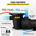 vevor swimming pool pump 1.5 hp 88 gph above ground pool pump w/ strainer